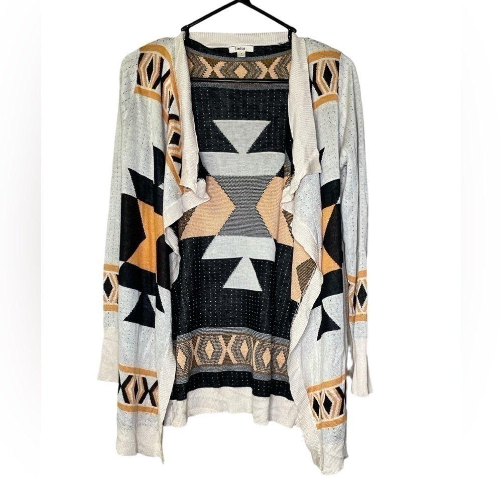 Timing Geometric Knit Cardigan Cozy Layers with Bold Detail Size Sm